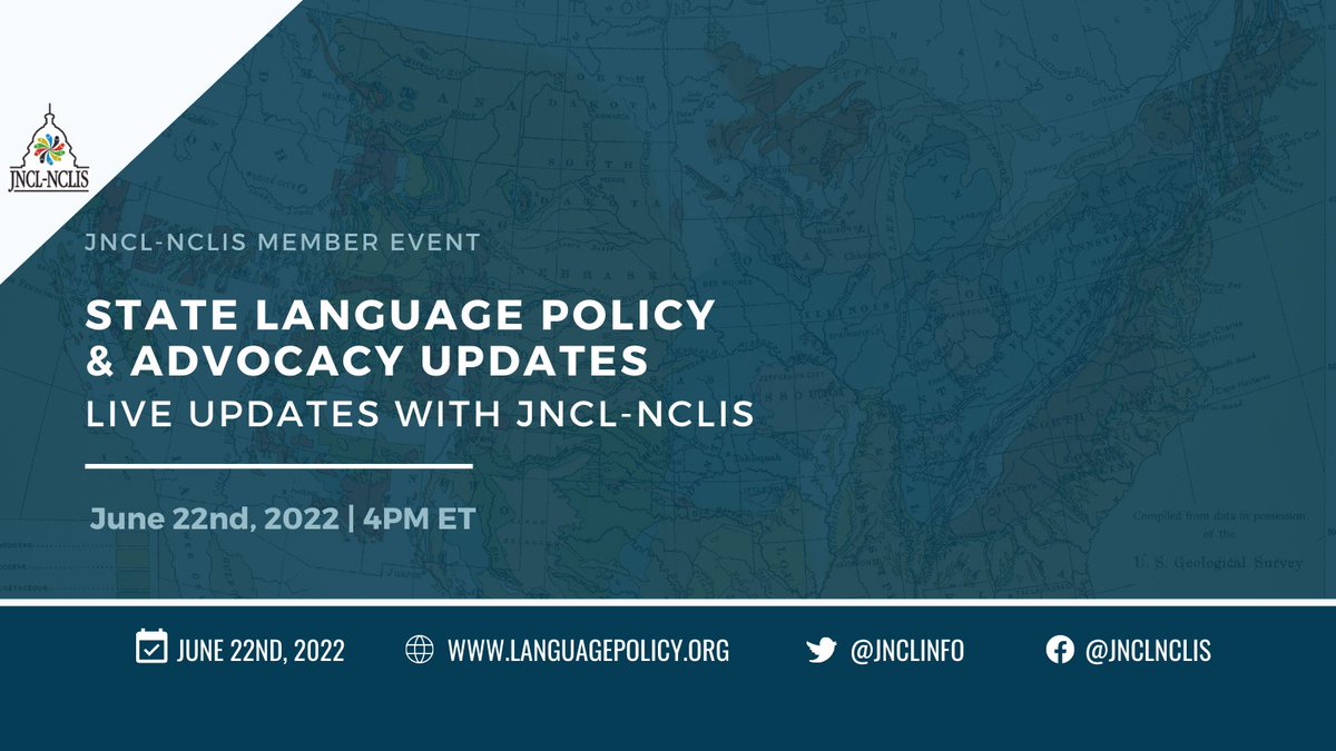 JNCL-NCLIS Official Delegates and #LAD22 attendees are invited to join our upcoming discussion on state language policy successes and opportunities. Hear from state advocacy leaders and learn how to best leverage JNCL-NCLIS resources and tools to support your advocacy work!