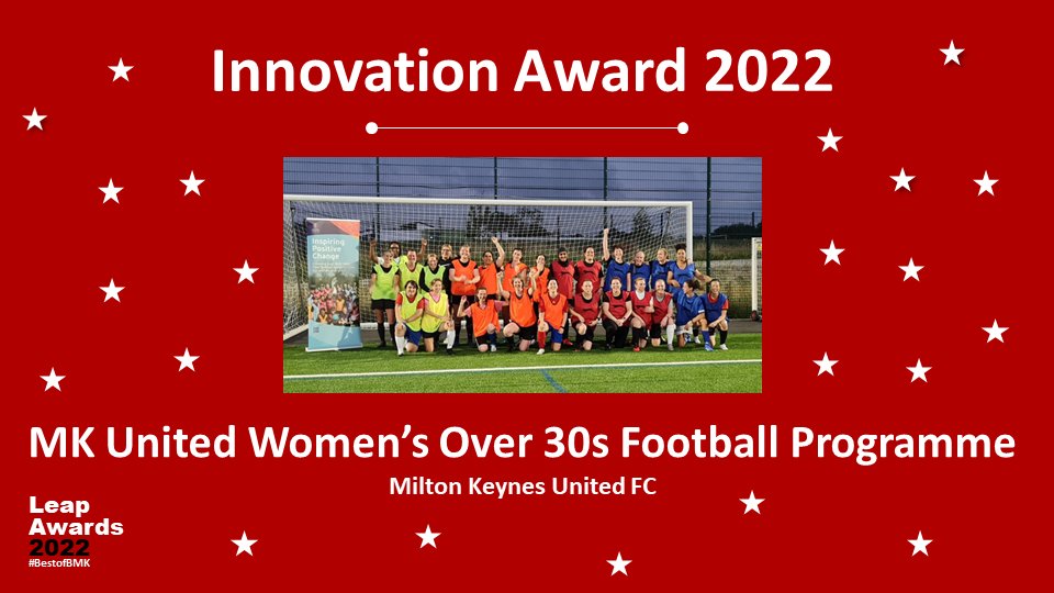 🏆<a href="/BucksCouncil/">Buckinghamshire Council</a> have kindly supported our awards for many years.
The #BestOfBMK Innovation Award celebrates innovative  projects, that bring communities together through sport.
We're thrilled to present it to <a href="/MK_UnitedFC/">MK United FC</a> Women’s Over 30s Football Programme 👏👏