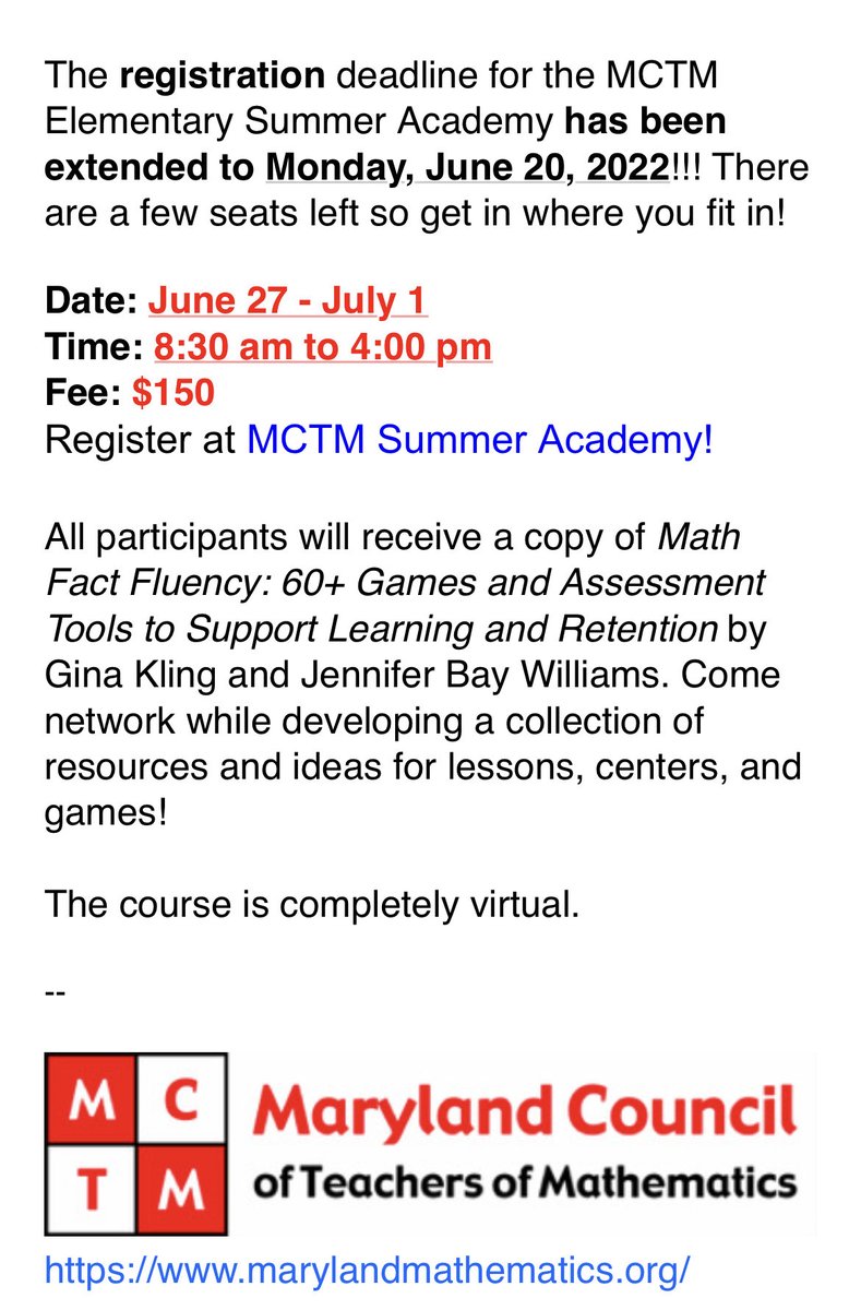 ⁦<a href="/MCTM_News/">MCTM</a>⁩ join us for our virtual summer academy! #summerPD #elementary #math #summeracademy