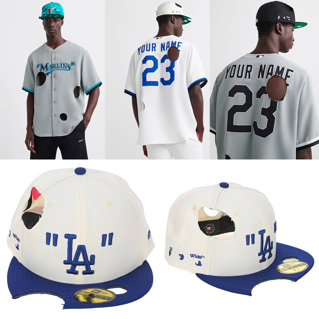 The Sporting News on X: MLB and New Era collaborated with Off-White to  release a limited-edition range of apparel showcasing Off-White's meteor  holes. The jerseys cost $1,030 while the hats cost $260.