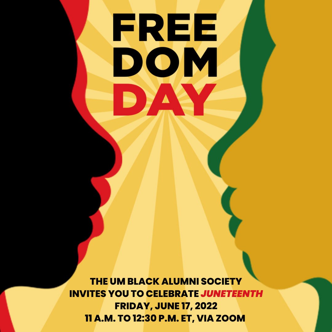 The @UMBlackAlumni invites the University of Miami community to celebrate Juneteenth! This virtual celebration will honor the achievements and impact of Black students and alumni. Register now: miami.zoom.us/meeting/regist…
