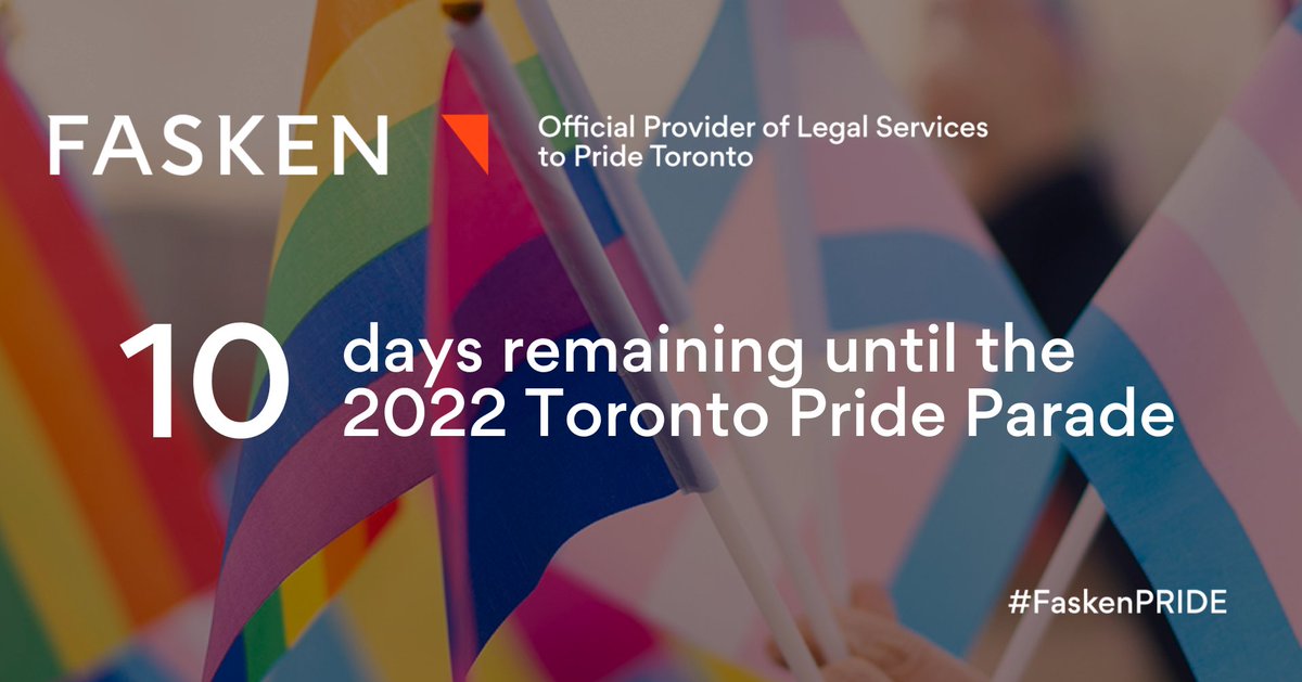 FaskenLaw's tweet photo. Fasken will be marching in the 2022 Toronto Pride Parade on June 26. Please join us in the festivities and support the LGBTQ2S+ community on parade day!

Learn more about our partnership with Pride Toronto: https://t.co/BqcjsBXvuM  

#FaskenPRIDE #PrideToronto https://t.co/LfiNAC64mI