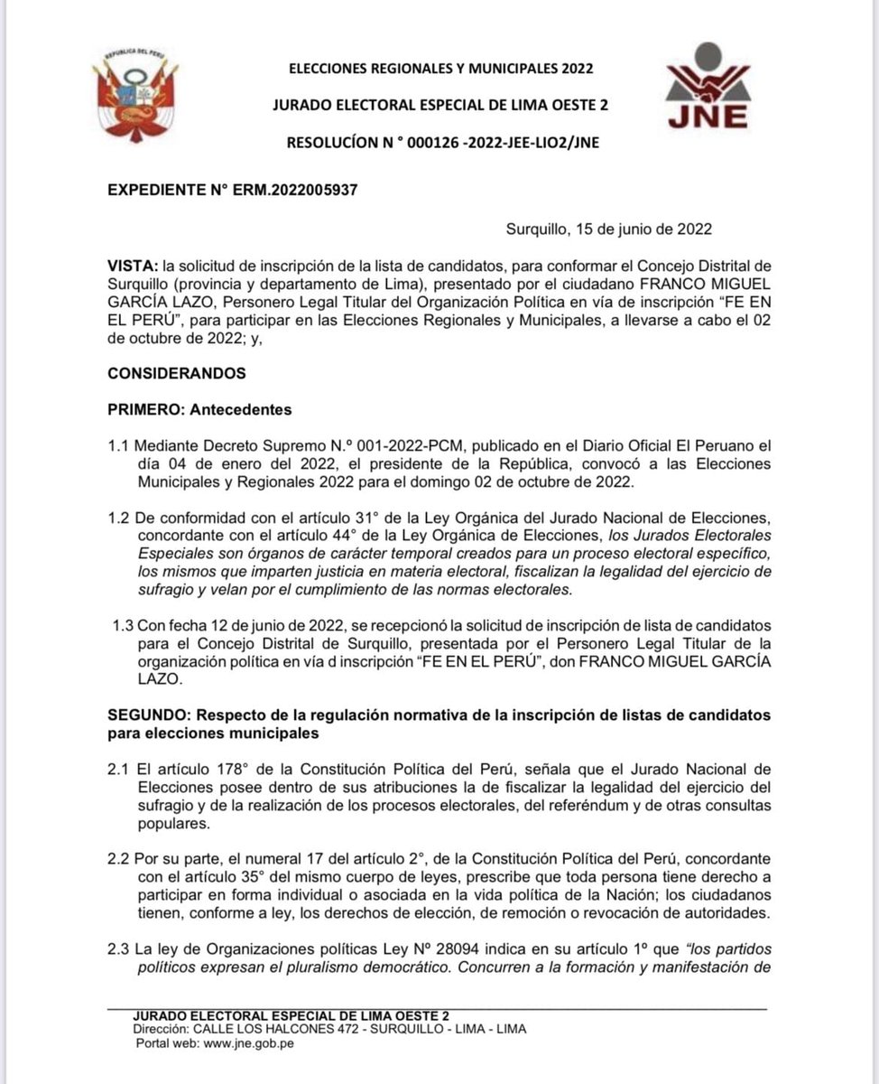 Jovich24's tweet photo. Por lo tanto; por ahora Fe en el Perú está fuera de carrera en estás elecciones octubre 2022. Pero, existe una apelación de parte del fundador del partido, quien ha indicado que ahora dependerá de la decisión del JNE. Por ello, aún siguen manteniendo su fe. (2/3) https://t.co/TWipjt8HRE