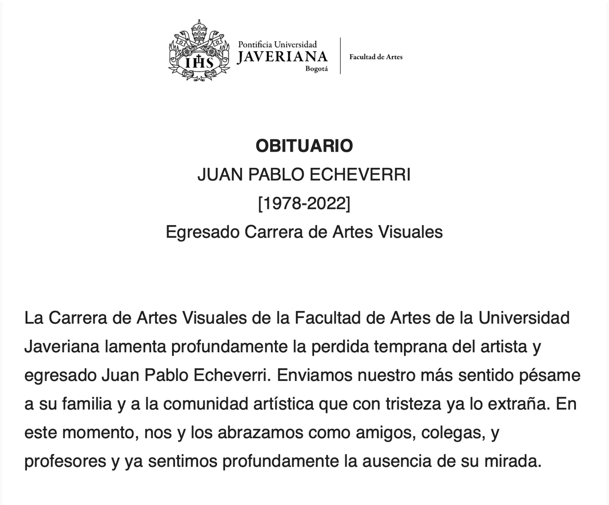 la_Claud's tweet photo. Juan Pablo Echeverri (1978-2022). https://t.co/L10QJEXwQ5