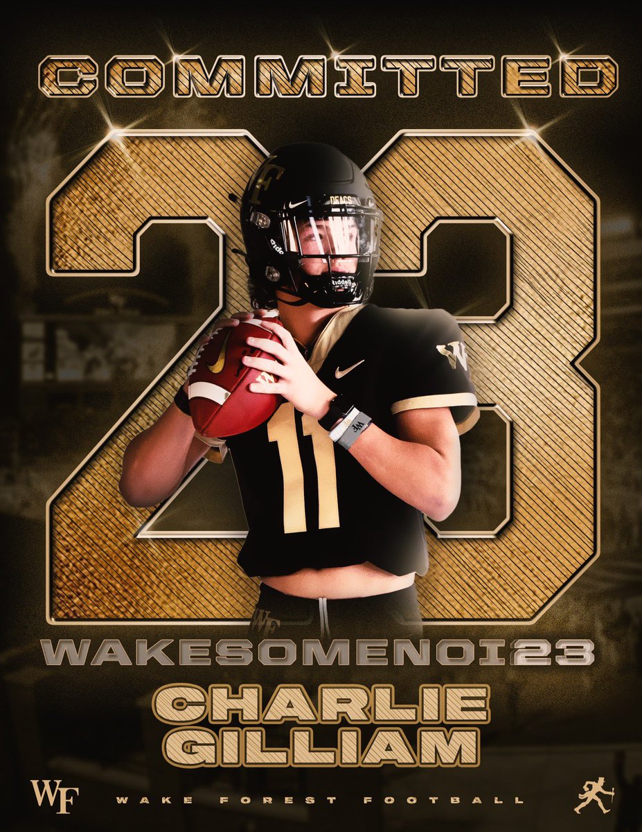 Charlie Gilliam (@cgilliam111) on Twitter photo Iβm 100% COMMITTED to <a href="/WakeFB/">Wake Forest Football</a> !! Thank you <a href="/CoachClawson/">Dave Clawson</a> and @CoachR_Wake <a href="/ELCAFootball/">ELCA FOOTBALL</a> <a href="/GilliamChuck/">Chuck Gilliam</a> #WAKESOMENOI23 Iβm 100% COMMITTED to <a href="/WakeFB/">Wake Forest Football</a> !! Thank you <a href="/CoachClawson/">Dave Clawson</a> and @CoachR_Wake <a href="/ELCAFootball/">ELCA FOOTBALL</a> <a href="/GilliamChuck/">Chuck Gilliam</a> #WAKESOMENOI23
