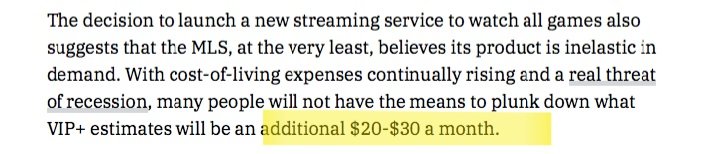 SoccerHeretic's tweet photo. Wait, what? 

#MLS has lost the damn plot if this price point is accurate. 

That's more than the Disney bundle with ESPN+... For a subscription add on to a league nobody watches on TV. 

https://t.co/oiFPlcbQM5 https://t.co/SF6wKB39ni