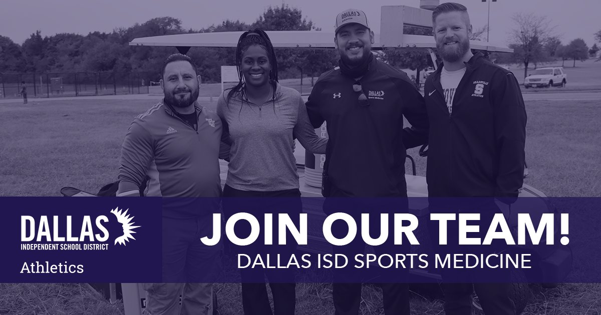 Dallas ISD Athletics to add second athletic trainer at 12 high schools before 2022-2023 school year.

More info: bit.ly/39u4TPQ
Job Description &amp; Application: bit.ly/3OaeABw

<a href="/dallasschools/">Dallas ISD</a> <a href="/dallassportsmed/">Dallas ISD Sports Medicine</a> <a href="/DISDespanol/">DallasISD_español</a> <a href="/NATA1950/">NATA</a> <a href="/SportsDayHS/">SportsDayHS</a>