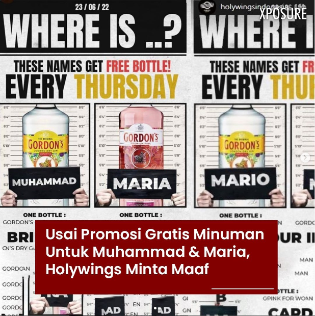 xposureid's tweet photo. Holywings buat promosi minnuman beralkohol grats bagi pengunnjung yang memiliki nama Muhammad dan Maria. Promosi tersebut menjadi viral di media sosial karena dianggap menistakan agama karena menggunakan nama Nabi Muhammad SAW dan Bunda Maria untuk promosi minuman beralkohol. https://t.co/3KYp3EG4dm