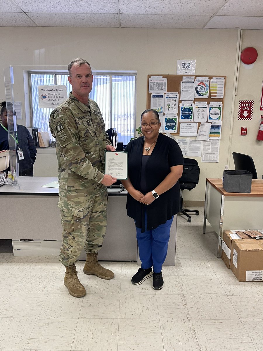 Today, one of our best and brightest was recognized by the NTC CG. Mrs. Treva McSween was presented the 2021 Civilian HQDA Award for Petroleum Excellence. She is the first recipient of this award, and the Army Petroleum Center created the award based on her exceptional service!