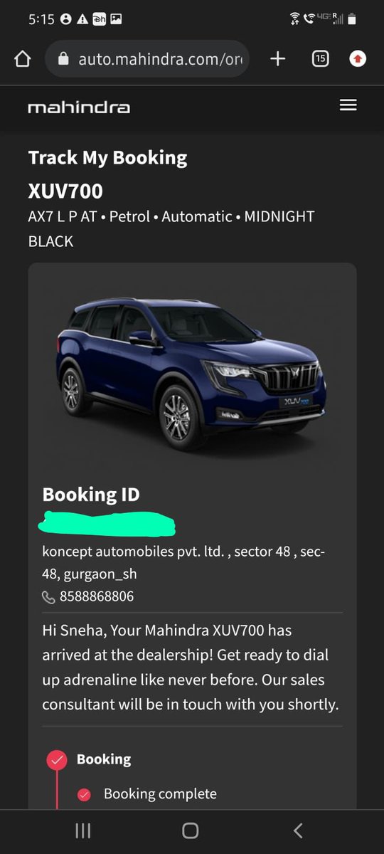 Snehaforyou's tweet photo. @MahindraRise processed my booking of XUV700 with the status that my car has reached dealership, &amp; later we were left disheartened saying it’s a system bug. I was promised to be served on priority due to this inconvenience. Can you please help @anandmahindra? https://t.co/TThOVXgl8x
