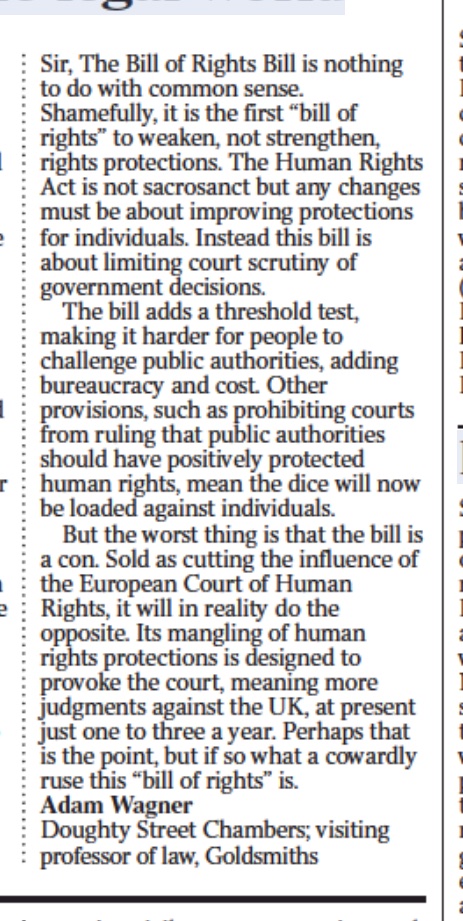 My letter in todays <a href="/thetimes/">The Times and The Sunday Times</a>