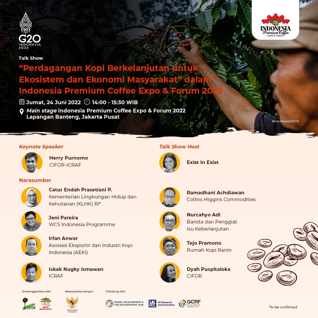 🔴 #HappeningNow: Talkshow "Perdagangan Kopi Berkelanjutan untuk Ekosistem dan Ekonomi Masyarakat" di Indonesia Premium Coffee Expo &amp; Forum 2022.

🔗 bit.ly/3OC6TnI

<a href="/PerekonomianRI/">Kemenko Perekonomian RI</a> <a href="/GCRF_TRADE_Hub/">UKRI GCRF TRADE Hub</a> <a href="/GCRF/">Global Challenges Research Fund (GCRF)</a> <a href="/UKRI_News/">UK Research and Innovation</a> <a href="/g20org/">G20 United States</a> #TRADEHub