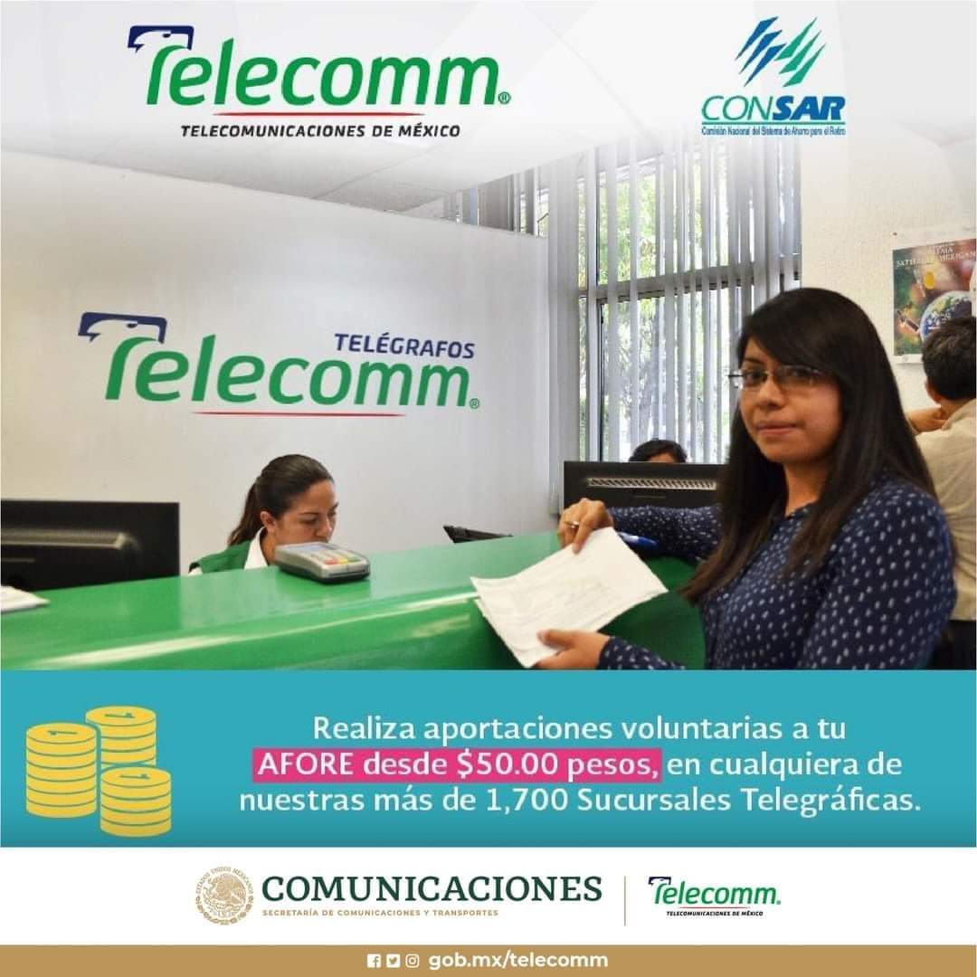 Telecomm_Gto's tweet photo. ¡No dejes tu futuro para mañana!
Acude a tu sucursal @Telecomm_Gto más cercana y realiza aportaciones voluntarias a tu #Afore

 #TELECOMMex #Telecomm_Gto #Telecomunicaciones #TELECOMM https://t.co/3C0hvnPrRF https://t.co/1XzsLoRcmy