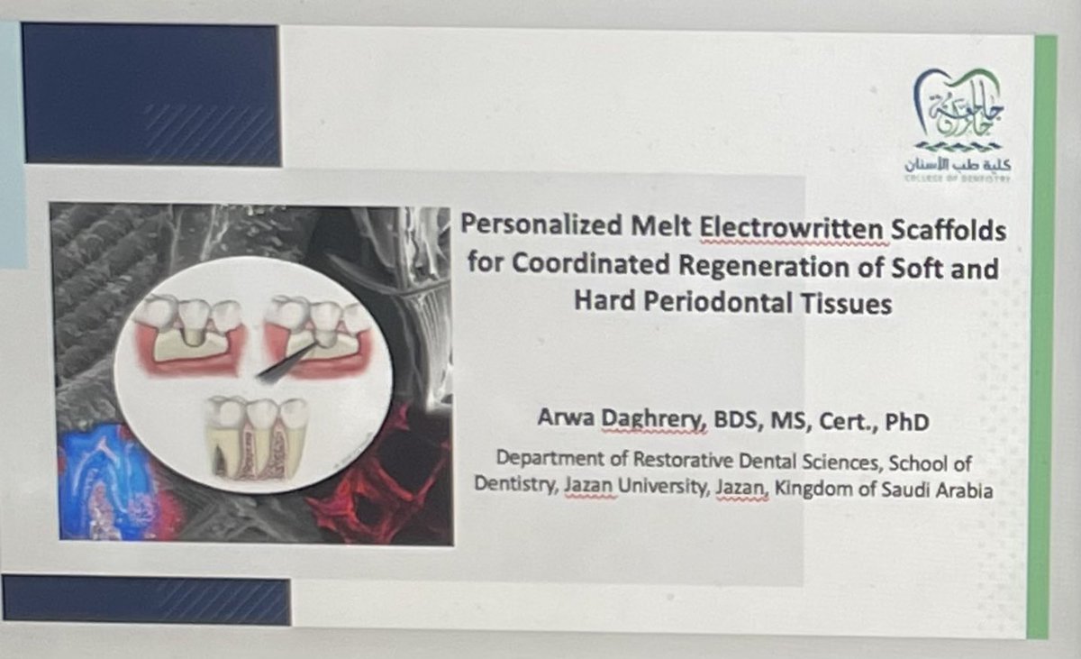 ADaghrery's tweet photo. Honored to be one of the speakers at the symposium-The Next Generation in Regeneration-Bioengineering Driven Approaches
Thank you for the opportunity @bottinomc #IADR2022 https://t.co/IXBKESsaGM