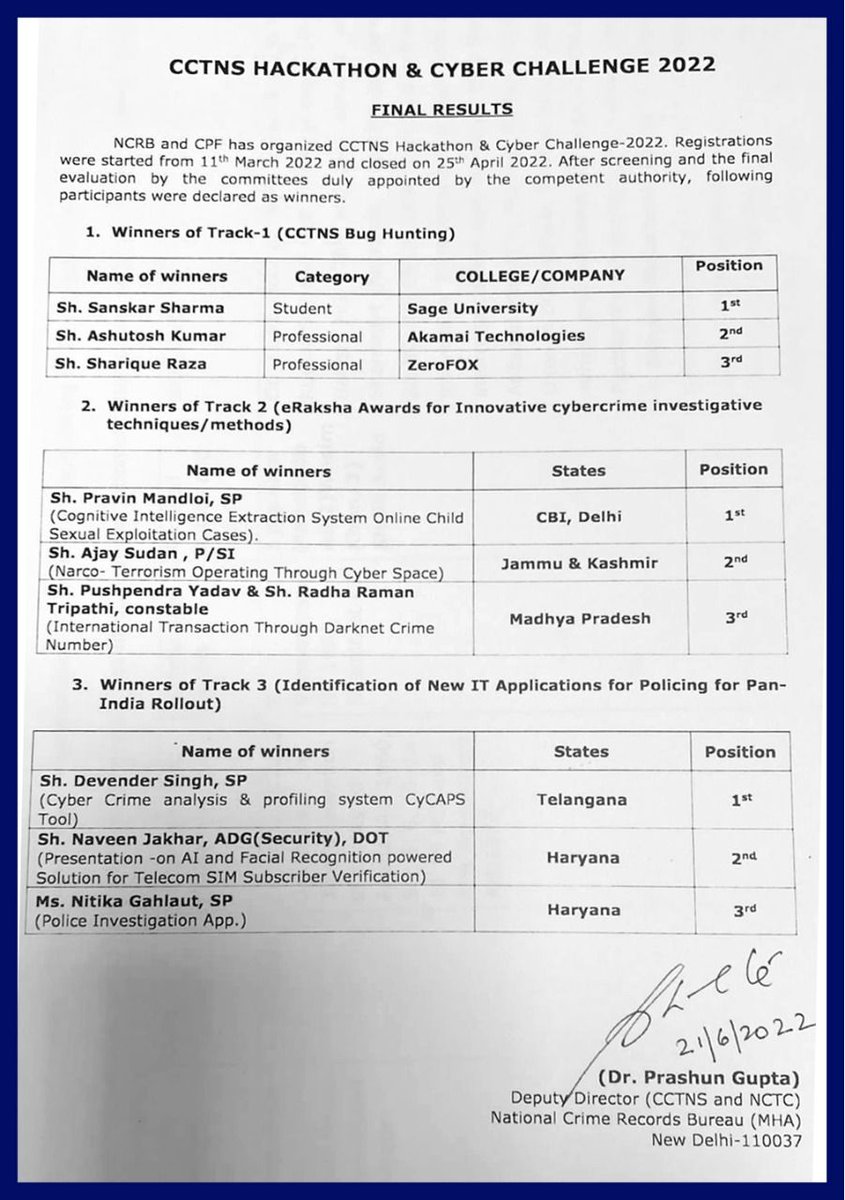 Ravi94257576's tweet photo. Selected by NCRB &amp; MHA team for E-Raksha Award 2022. https://t.co/wZMGcwh6X1