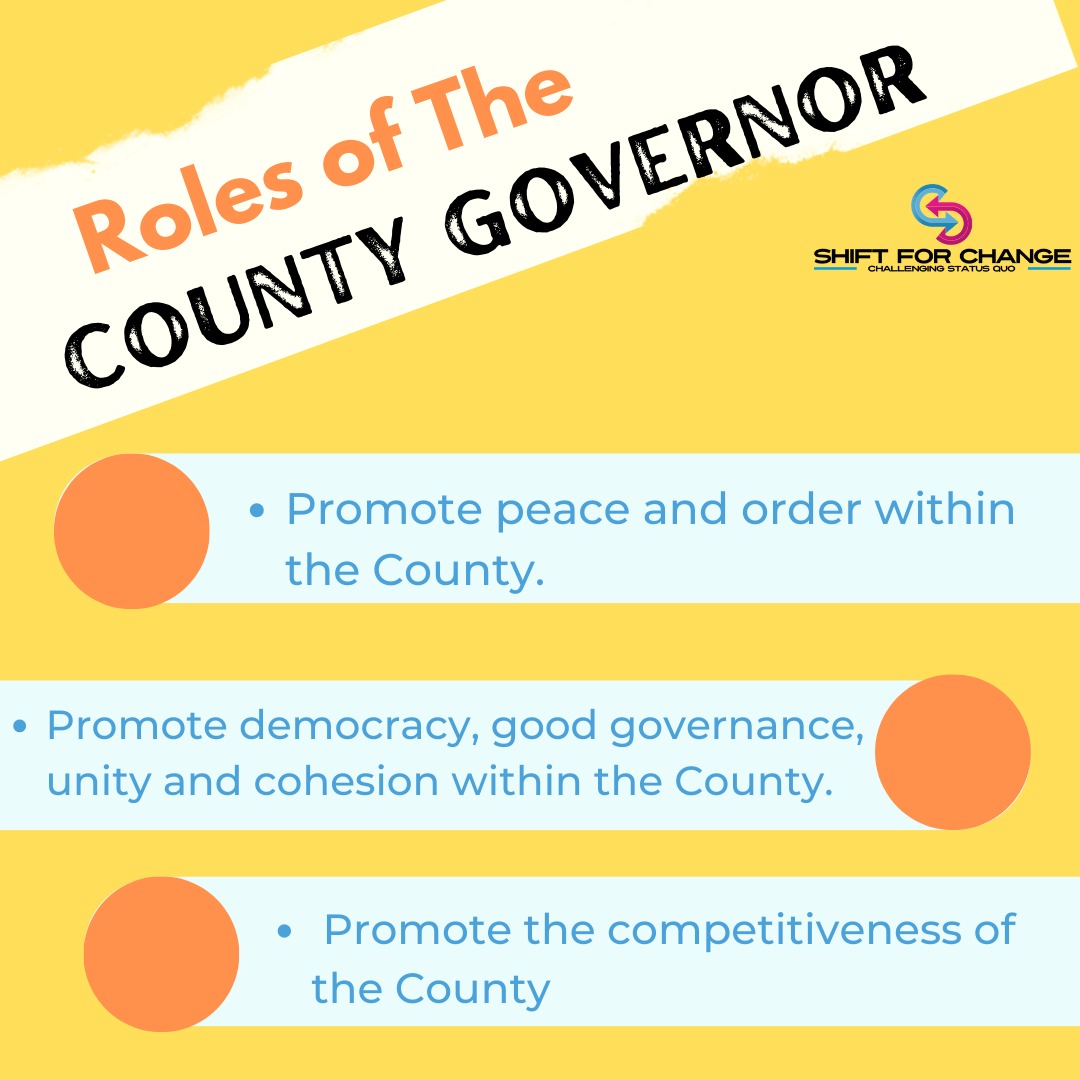 shift4changeKE's tweet photo. The general role of a Governor is being the chief executive of the county government who oversees all operations in their respective counties.
Below are other detailed roles of a Governor in Kenya.
#Shift4Change #knowyourleaders https://t.co/YhvxvN99QJ