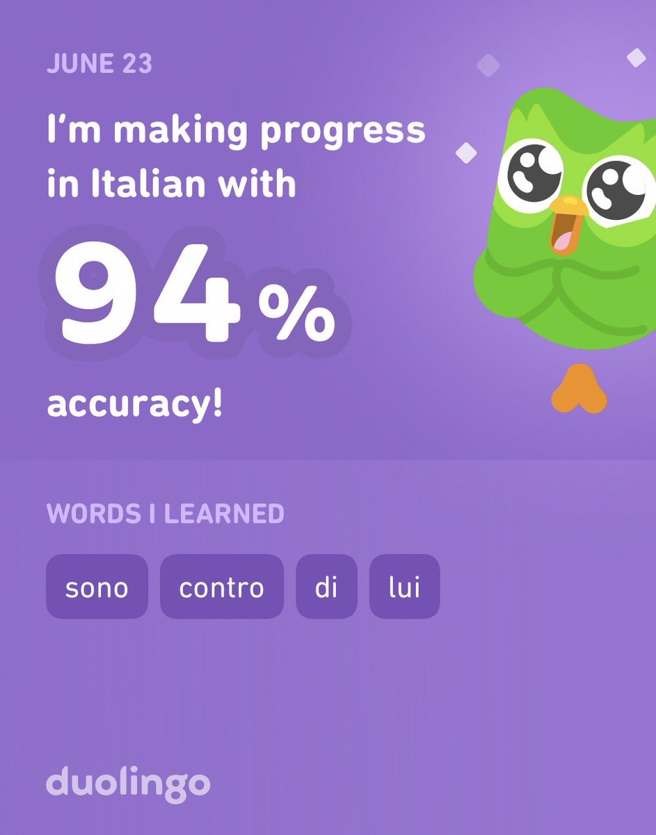 CByrdine's tweet photo. I’m learning Italian on Duolingo! It’s free, fun, and effective. https://t.co/A8LcCc1oAH