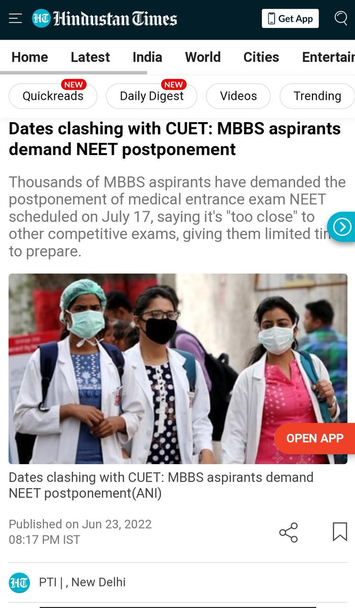 NUSA_NEETUG's tweet photo. Now ANI and @htTweets have also published about our postponement issues. It is all and everywhere published that the students are demanding as they need proper time  for preparation. 

@dpradhanbjp @OfficeDp
@EduMinOfIndia @DG_NTA kindly take decision ASAP.

#JUSTICEforNEETUG https://t.co/chwhUmWeIs