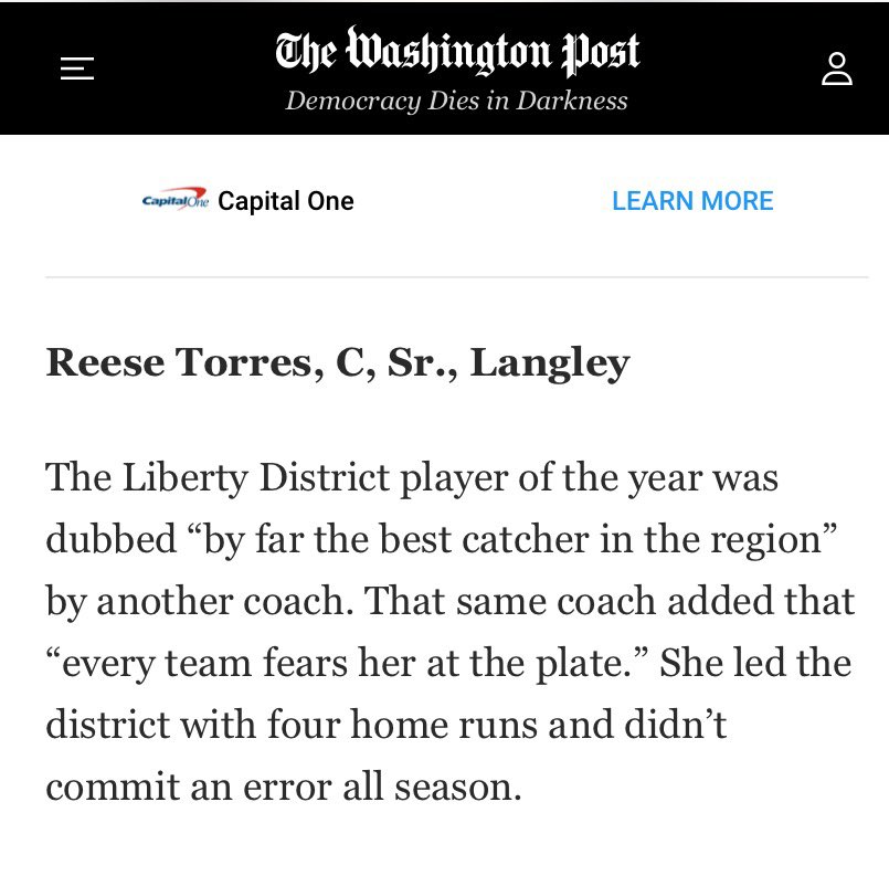 TorresReese's tweet photo. Thank you to @WashPostHS for the recognition. I’m humbled and honored to be selected as First Team All Met🤍I’m so grateful to all who nominated me and guided me along my journey. @LangleySoftball @GW_Softball @LadyLightningG2 @CSchoony11 https://t.co/mkQUph7U62