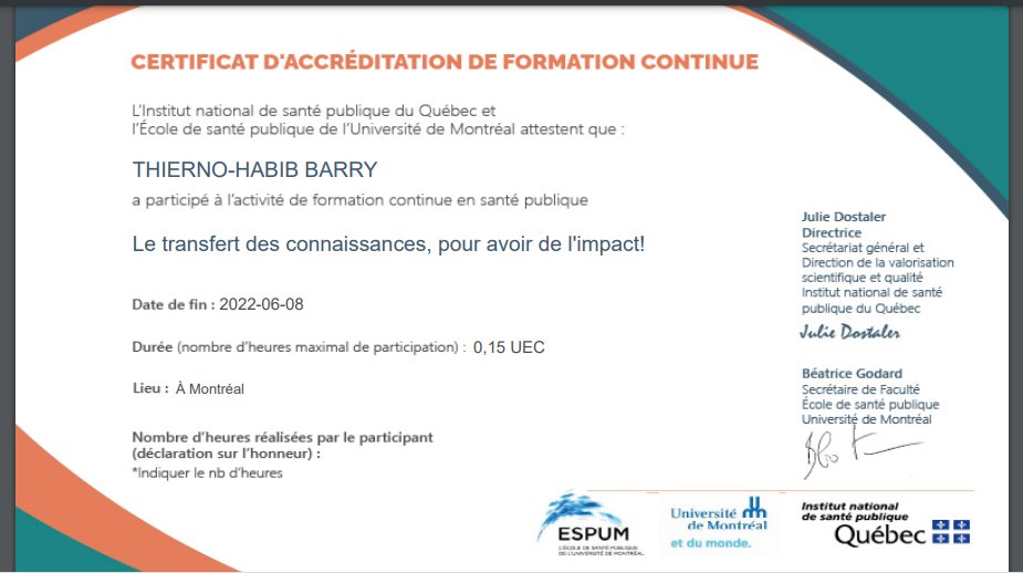 Merci à <a href="/INSPQ/">INSPQ</a> pour la disponibilité de cette parfaite formation en Transfert de Connaissances. Un plaisir.
<a href="/EquipeRENARD/">@equiperenard.bsky.social</a> <a href="/NGOSolthis/">Solthis</a>  <a href="/ValeryRidde/">@valeryridde mastodon.social</a> <a href="/Eval_Youth/">EvalYouth Global Network</a> <a href="/eval_gpf/">GPF for Evaluation</a> <a href="/dourahsante/">Dr Abdourahmane Diallo</a> <a href="/kizerbogeorgesa/">Georges Alfred Ki-Zerbo</a> <a href="/WHOKenya/">WHO Kenya</a>