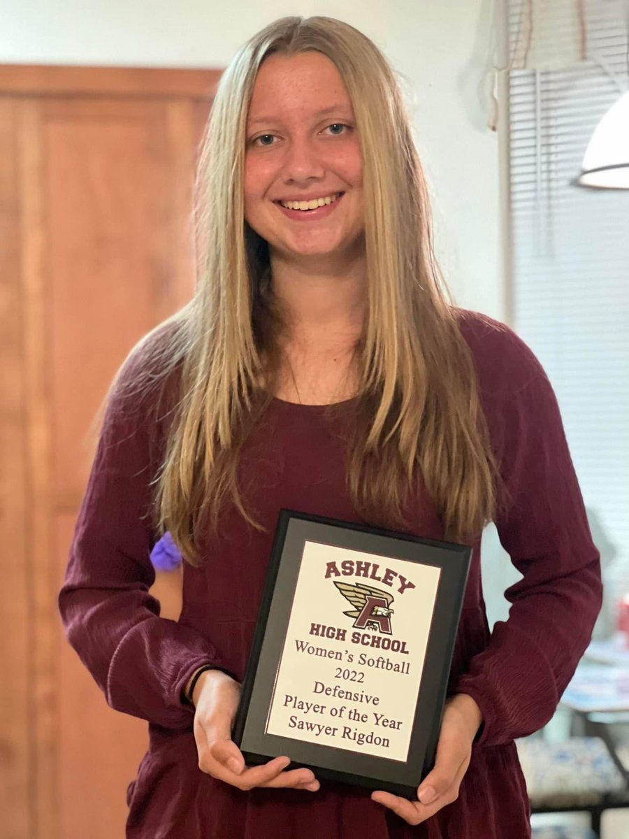 Congrats Sawyer Rigdon-defensive player of the year! Ashley High School.