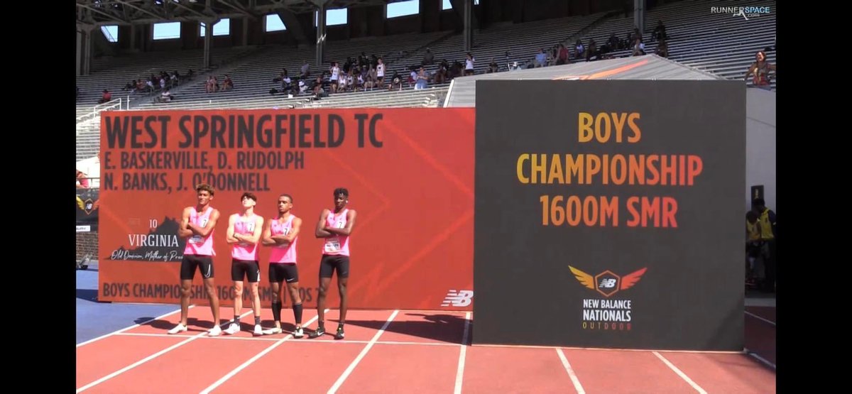 SpartanWshs's tweet photo. Congratulations to the WSHS 1600m Sprint Medley Relay National Champions at New Balance Outdoor Nationals. Enan (200m), Devante (200m), Nasir (400m), and John (800m) @wstrackandfield @wshssports @fcpsnews @milestatdotcom 
(Pic Courtesy of NBN and https://t.co/unp956IuJ3) https://t.co/MhMbSfqUHa