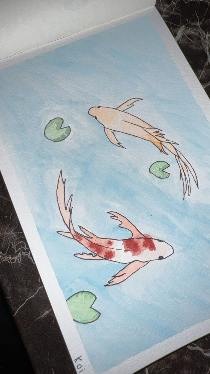 1221Sharooon's tweet photo. #koi #watercolor #firstentry #sketchbook #pond #lilypad https://t.co/XNolNBFgGS