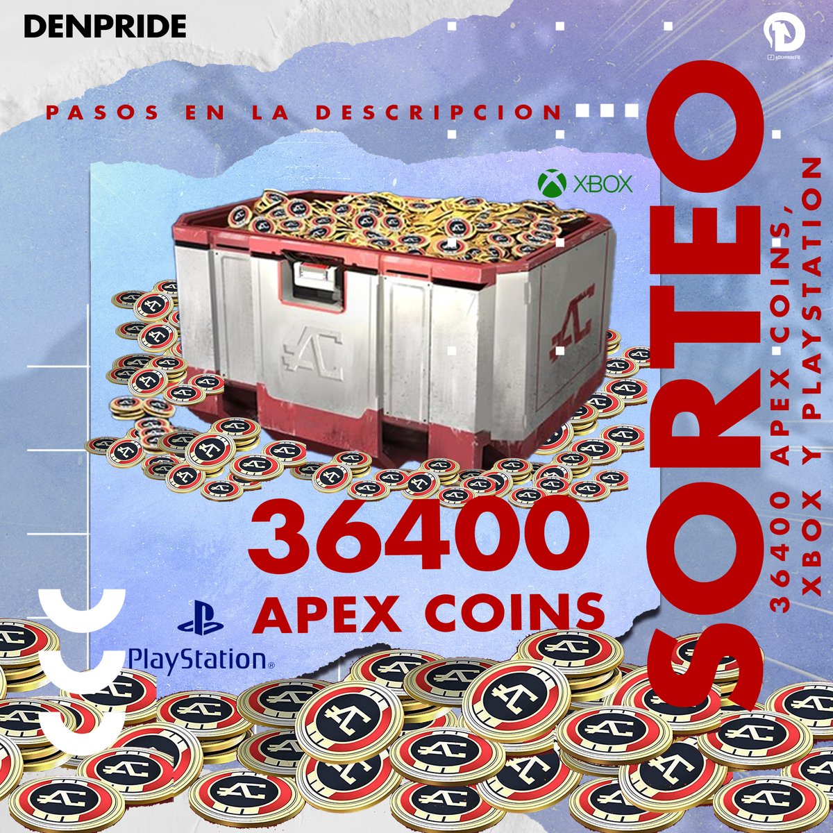 Gran sorteo de 36.400 monedas de Apex Legends!🎁

Únicos pasos para participar:

-Seguirme a mi aquí en Twitter. <a href="/Denpride1/">Denpride</a> 
-Seguir a <a href="/RicoySuavecitoo/">Suavecito</a>  
-Seguir a @ponyyMVP 

RT Y LISTO.

Ya estas participando en este gran sorteo🎁

PS y Xbox, no hay códigos para pc...