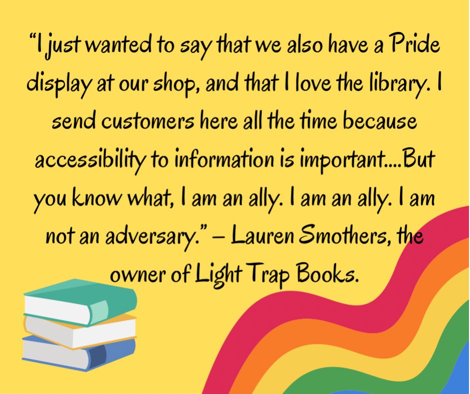 westtnlgbtq's tweet photo. Lauren Smothers, the owner of @light_trapbooks shared these awesome words Wednesday in defense of inclusion at the library. 

Be sure to shop local, and be even more sure to shop with those who show love! https://t.co/F3miYGbeP2