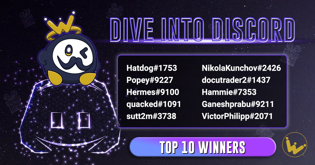 WINkorg777's tweet photo. Congratulations to top 10 winners of our #DiveIntoDiscord #WINkEvent! Prizes have already been sent to your TronLink Wallets. https://t.co/41JVrpYbr9