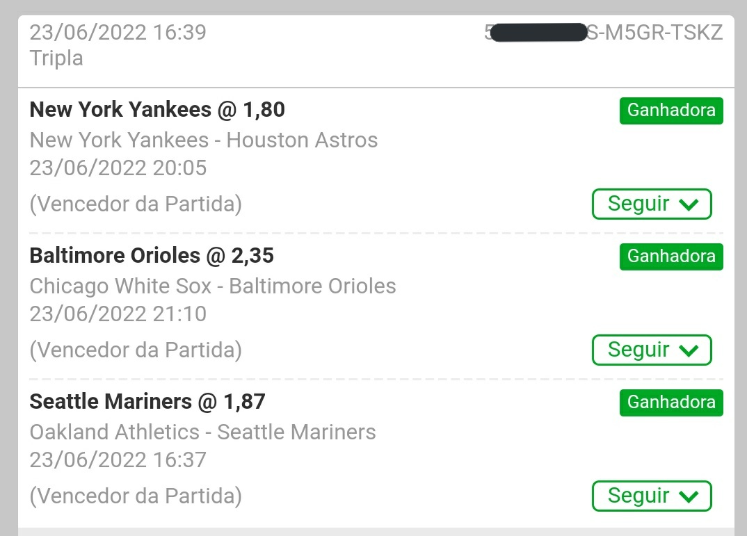 pdrtips's tweet image. Depois que uma multipla (4) escapou ontem, na 9 entrada com 3 runs (Giants 🥲), hoje a sorte foi diferente com uma múltipla (3) batendo na 9 entrada (Mariners 2 runs, 4 walks, 2 wild pitch e 0 hits 😍 e Yankees 4 runs, 2 walks, 1hr, 3singles)