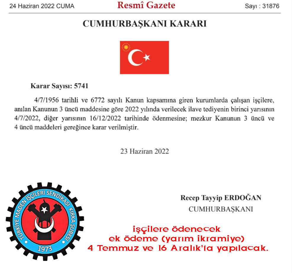2022 Yılı 2. yarısında ödenecek ilave tediye (İkramiye) Tarihleri 3. taksit ödemesi 04/07/2022 tarihinde, 4. taksit ödemesi 16/12/2022 tarihinde ödenecek. 
#ilavetediye