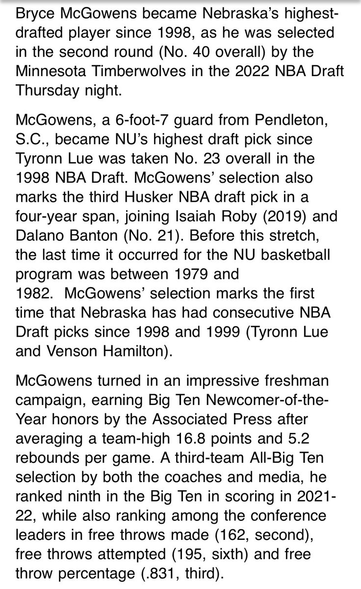 KRGIsports's tweet photo. Bryce McGowens Selected in NBA Draft; Third Husker Taken in Last Four Drafts. 🌽🏀 https://t.co/slUfNSWNpV
