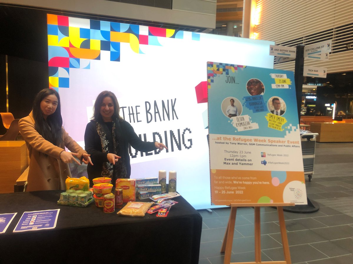 GeorgiaC_13's tweet photo. We marked #RefugeeWeek2022 at @ANZ_AU  by holding a food drive for the @ASRC1 - thx to everyone who donated! We also held a speaker event &amp; heard personal stories of perseverance &amp; resilience. "To all those who’ve come from far and wide, we’re happy you’re here.” @OzRefugeeCounc https://t.co/CBSKkPjZN7