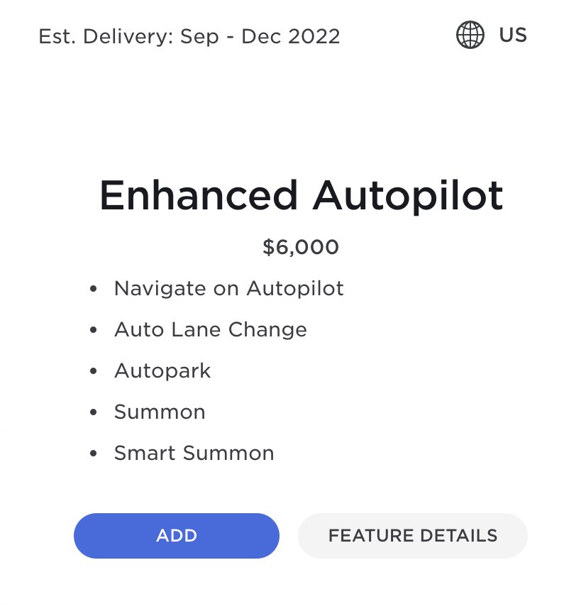 Tslachan's tweet photo. $TSLA #EnhancedAutopilot

* 북아메리카 EAP 출시 

- 미국 $6,000

- 캐나다 $6,400

- 멕시코 $88,600
(Mex$)

- 푸에르토리코 $5,000 https://t.co/hN7CyRBsJw
