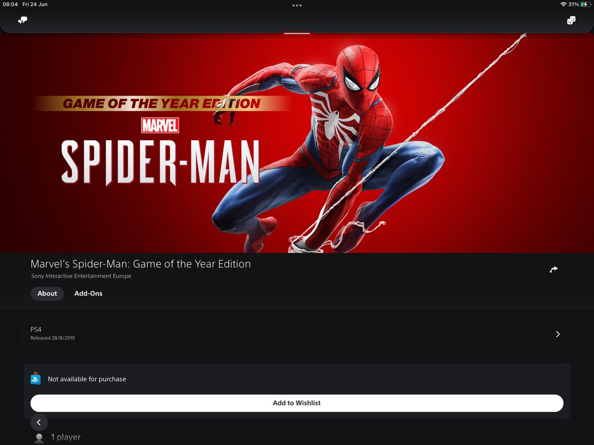 eboydodd's tweet photo. @AskPlayStation I’ve just upgraded to the Premium PS Plus and I am trying to download the Spider-Man game of the year edition, which it says is included but when I try it says Not Available for Purchase. Can you advise please. Thanks https://t.co/KurieEUi5H
