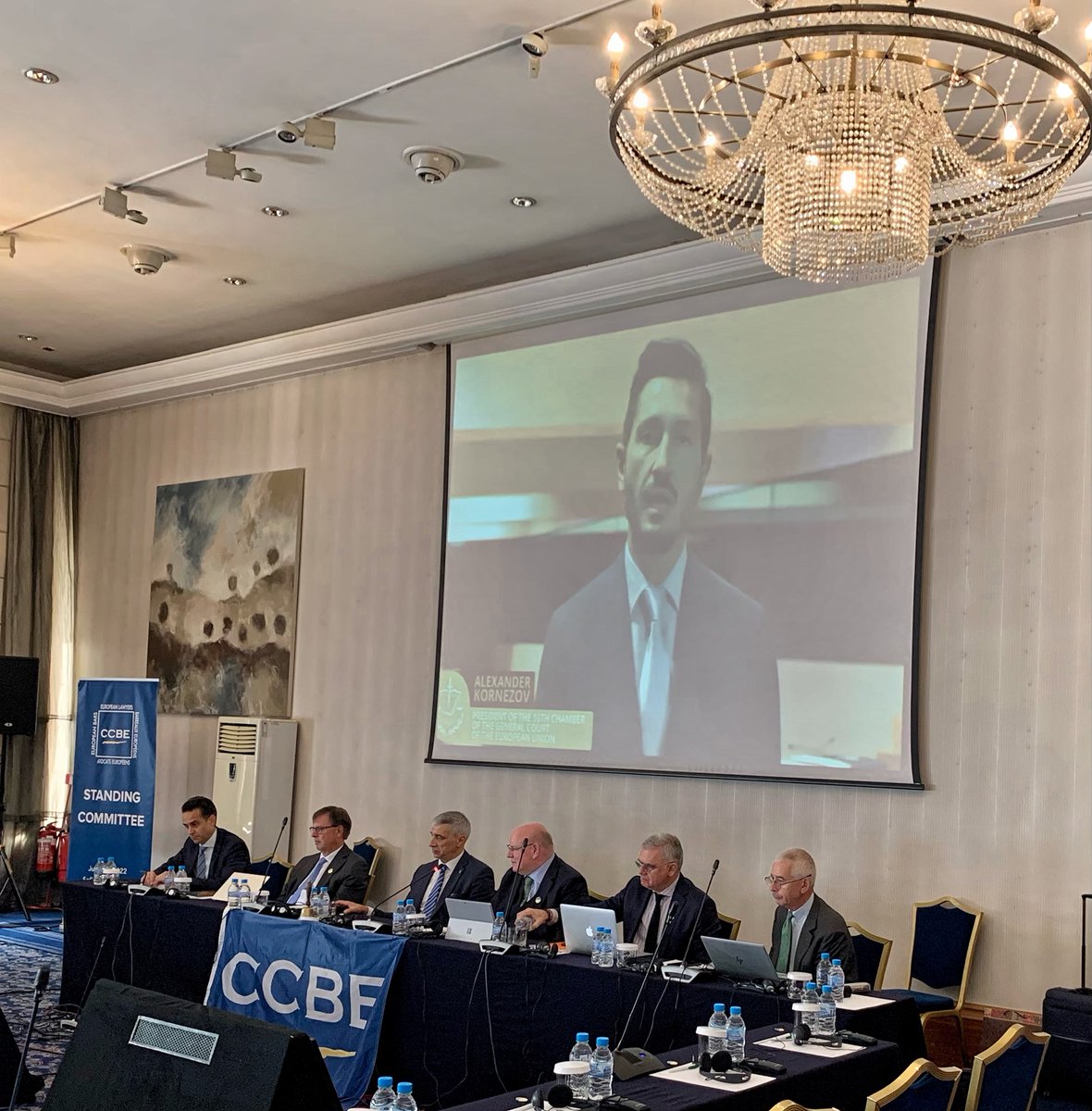 CCBEinfo's tweet photo. #CCBEStandingCommittee: Video message by 
Mr Alexander Kornesov, Judge in the General Court of the EU.
***
#ComitépermanentCCBE : Message vidéo de 
M. Alexander Kornesov, Juge au Tribunal de l'UE. https://t.co/99zvIKytHe