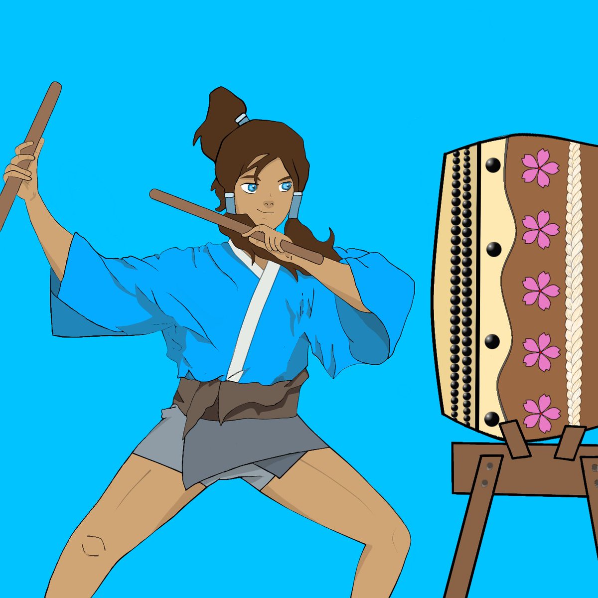 Korra practicando taiko