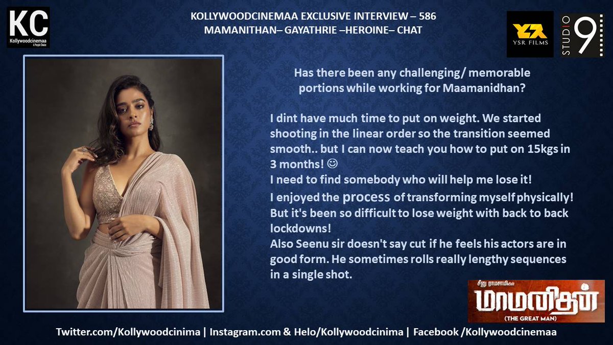 KollywoodCinima's tweet photo. Angel @SGayathrie Exclusive #KcInterview of #Maamanithan 03

#MaamanithanFromToday 

@ilaiyaraaja @thisisysr @VijaySethuOffl @studio9_suresh
@YSRfilms @shajichen @jewelmary5 @pavijaypoet @lyricistkaruna @mynnasukumar @sreekar_prasad @U1Records @DirRajshekar @CtcMediaboy https://t.co/0cwKo709vD