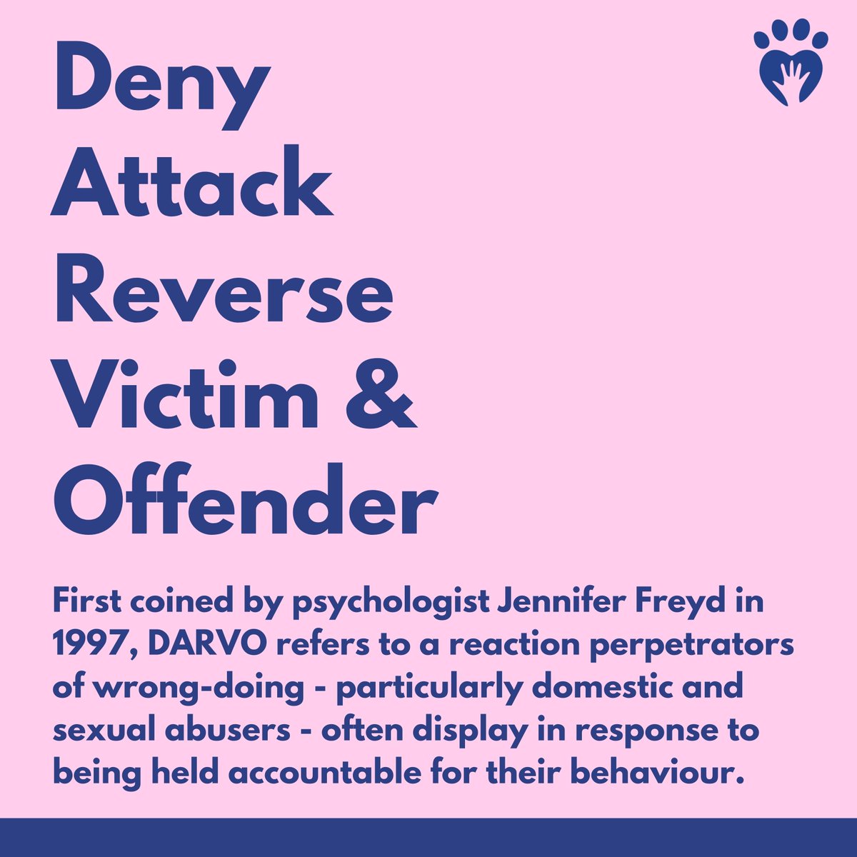 Do you know how to recognise DARVO? Read the full post here: instagram.com/p/CfLLvlJJEq-/

#DARVO #IPV #MeToo #VAW #DV #DFV