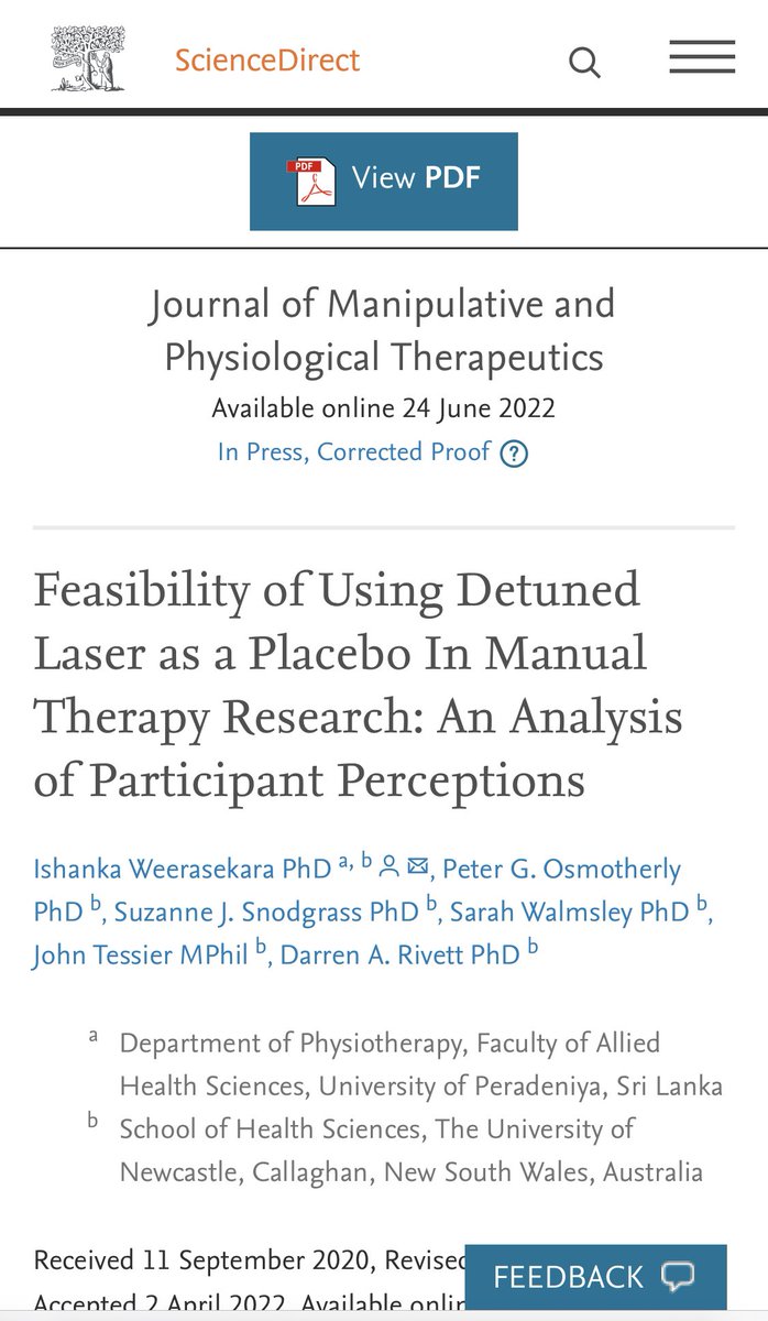 IshankaMW's tweet photo. Feasibility of using detuned laser as a placebo in manual therapy research: an analysis of participant perceptions is now available online
#AnkleStudy👣 @UON_research
50 days’ free access: https://t.co/6dSRt0K8WW https://t.co/smf1B0a7g0