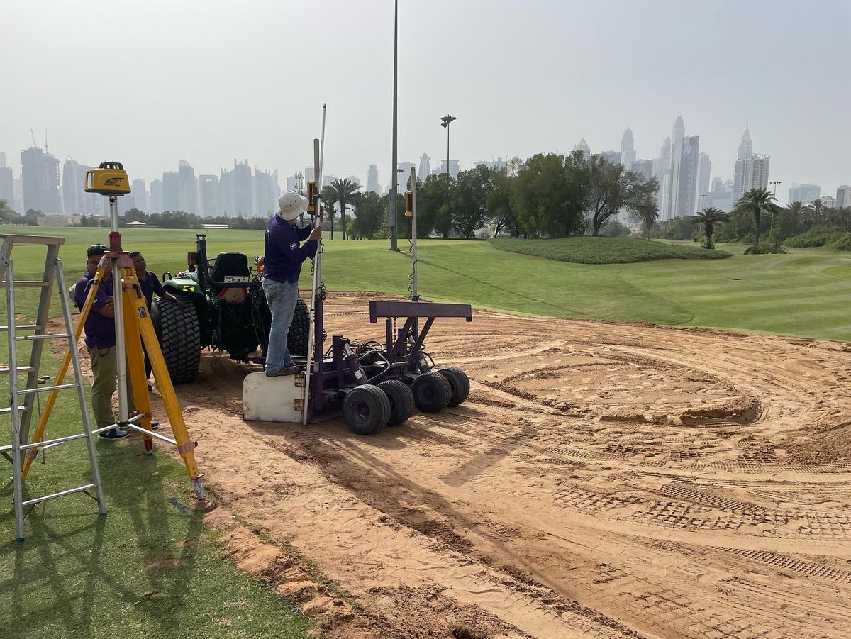 golfagronomy's tweet photo. The par 3 course @ The Montgomerie. Currently removing the turf from all tees, laser level &amp; increase the size. They will then be turfed with paspalum to remove the need to overseed in the cooler months reducing h2O @troon @troonint #winwinforall #turf #agronomy #golf #dubai https://t.co/5nks2e1IU7