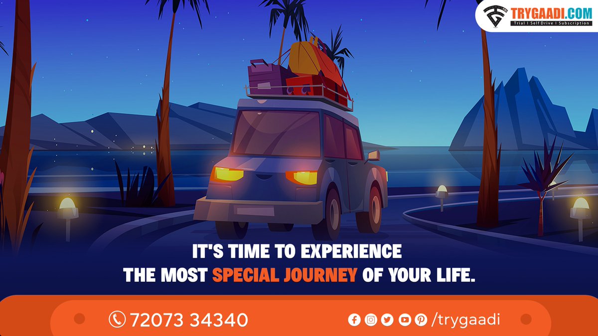 It's Time to Experience The Most Special Journey of Your Life.

Book your rental car now - trygaadi.com
#trygaadi #bestmoments #freeride #yourtrips #trips #cartrials #cartrialssecunderabad #carsforrent #carrental #cars4all #bestcarrental #outstationcarentals