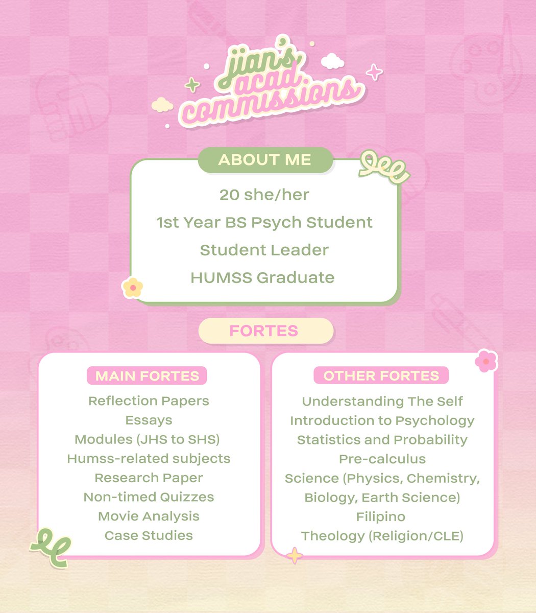 jianacadcomms's tweet image. Need help with your academic workload! I am here to assist and help you! 

I am jian and a recent acad helper this 2022

looking for clients; acad services are now open with budget friendly prices.

dm me if interested to avail commissions