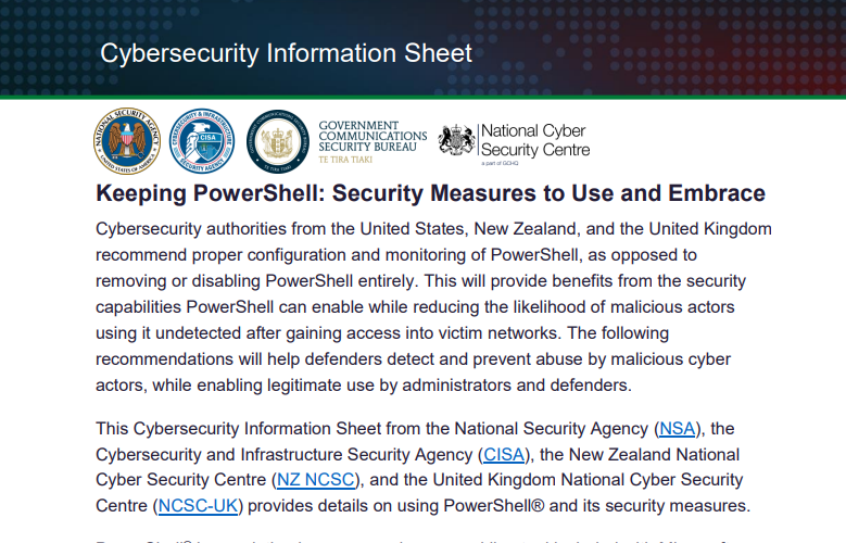 DynamicCISO (@dynamicciso) on Twitter photo The #NSA, the #CISA, the NZ NCSC & the NCSC-U.K issued an advisory suggesting system admins use #PowerShell to identify and thwart malicious activities on #Windows systems.
media.defense.gov/2022/Jun/22/20…
#malware #ransomware #infosec #security #cybersecurity #girlswhocode <a href="/rneelmani/">Rahul Neel Mani</a> The #NSA, the #CISA, the NZ NCSC & the NCSC-U.K issued an advisory suggesting system admins use #PowerShell to identify and thwart malicious activities on #Windows systems.
media.defense.gov/2022/Jun/22/20…
#malware #ransomware #infosec #security #cybersecurity #girlswhocode <a href="/rneelmani/">Rahul Neel Mani</a>