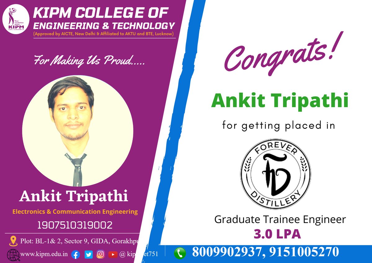 kipmcet751's tweet photo. #KIPMCET  #proudmoment 
#congratulations🎉 #Ankit https://t.co/tvpLFF5AIc