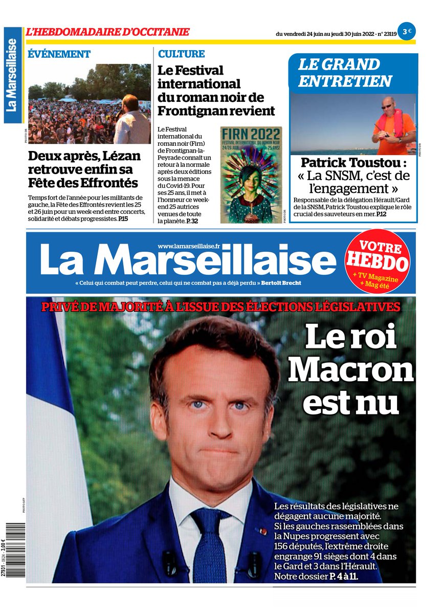 lamarsweb's tweet photo. La Une de l'hebdo #Occitanie en kiosques ce vendredi 24 juin 2022. Pour vous abonner en ligne, c'est ici
⬇️⬇️⬇️⬇️
https://t.co/0E3LOtkXZO https://t.co/RZnQCXxbEl