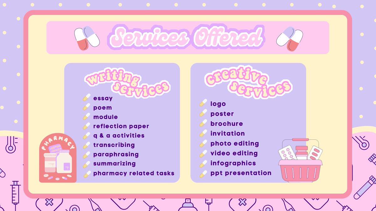 hello, #commstwt. i'm belle!! 💊🩺 a pre-med student who offers academic services with negotiable rates. i am open for rush and non-rush task, do not hesitate to dm me for inquiries. 

check the attached pictures below to see what i can offer. thank you so much! 🤍