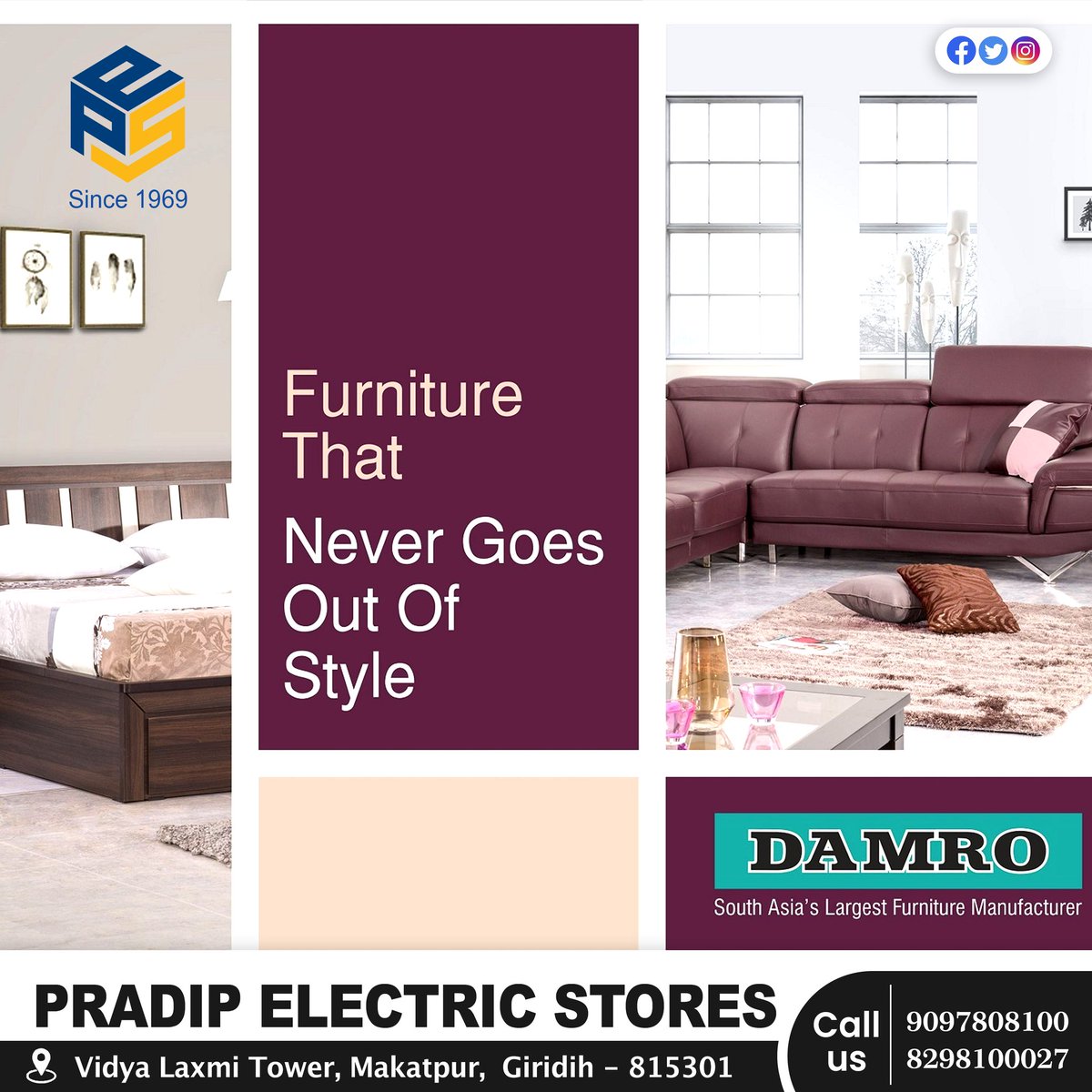 PESGiridih's tweet photo. Furniture that never goes out of style
Call us :- 9097808100, 8298100027
#Damro #Furniture #PradipElectricStores #VidyaLaxmiTower https://t.co/AZS5O2dazG