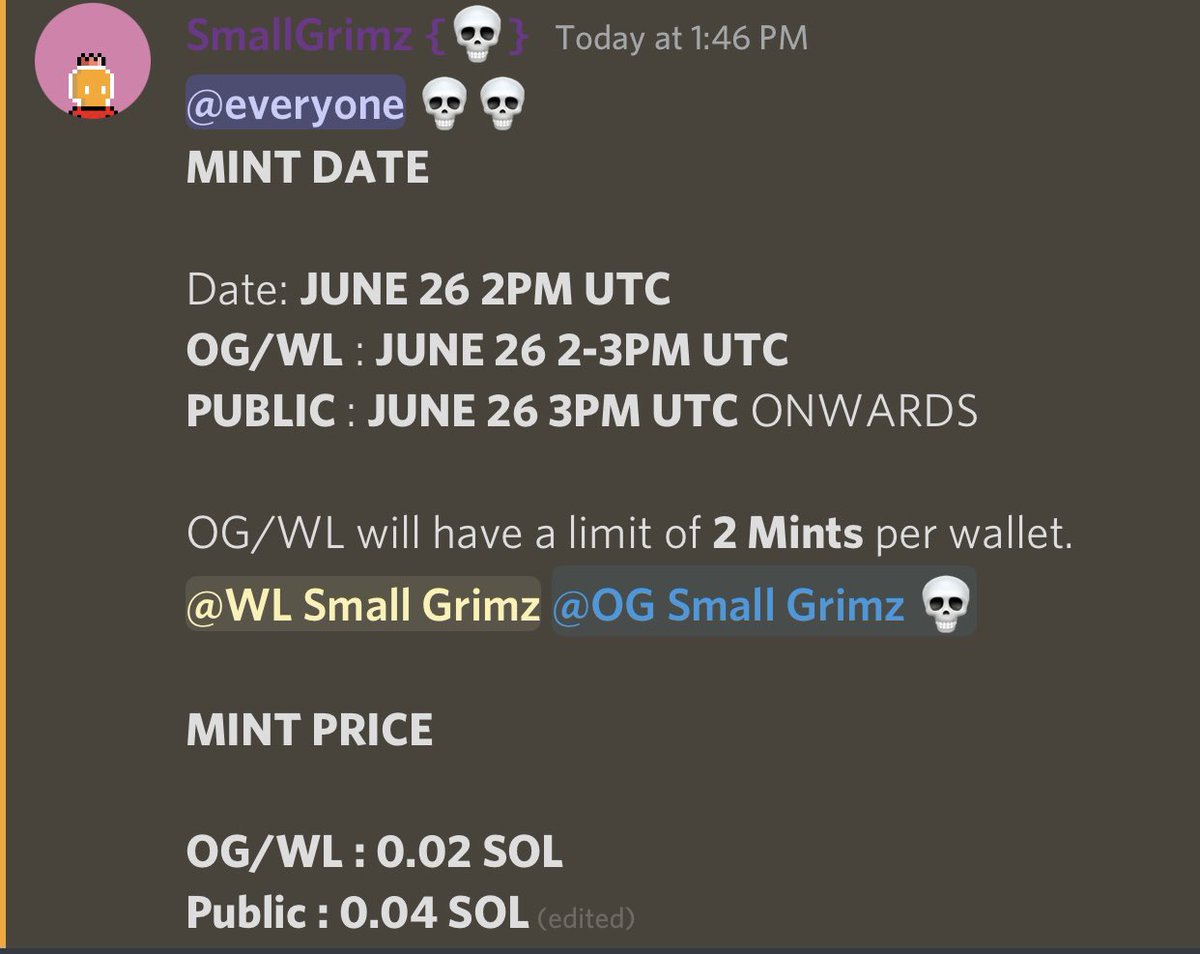 SmallGrimzDAO's tweet photo. 🚨MINT DETAILS 🚨

#Grimzy 💀💀
#NFTCommunity #Solana #SolanaNFT #nftart https://t.co/ENJKuvaHK7